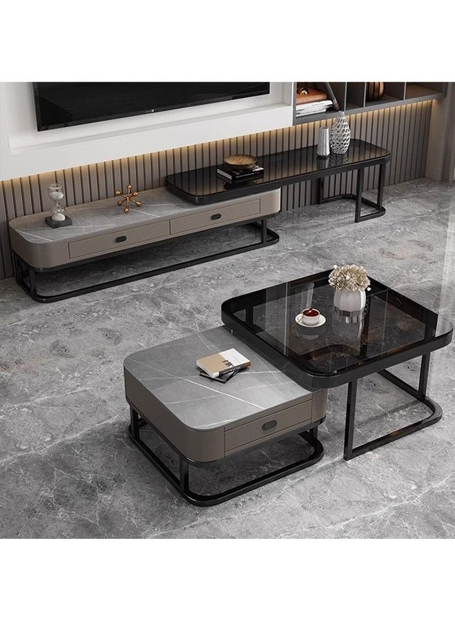 NKX Light luxury modern simple round small apartment coffee table living room home rock plate coffee table 70cm Grey&Black - Image 3