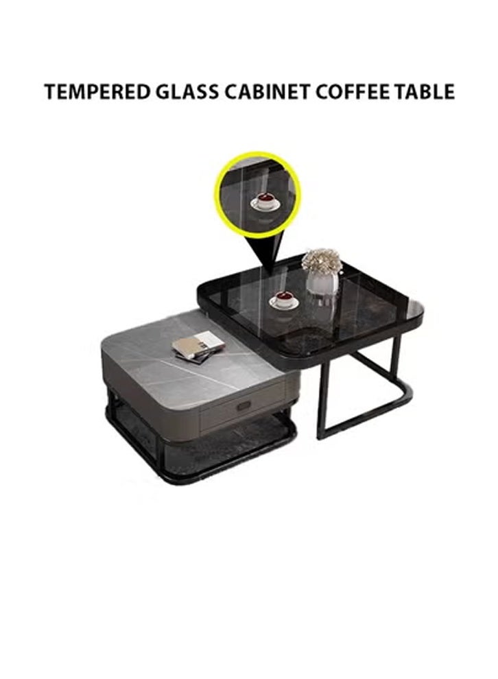 NKX Light luxury modern simple round small apartment coffee table living room home rock plate coffee table 70cm Grey&Black - Image 5