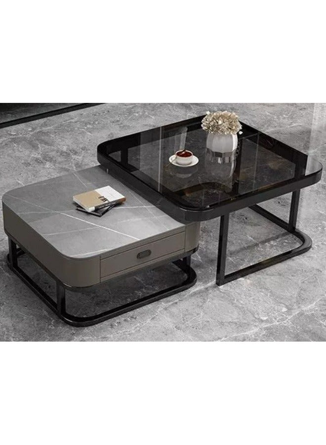 NKX Light luxury modern simple round small apartment coffee table living room home rock plate coffee table 70cm Grey&Black - Image 1