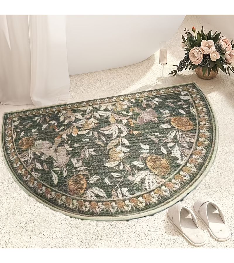 Vintage Semi Circular Machine Washable Indoor Entrance Rug 23.6X35.4 Decorative Lightweight Soft For Kitchen Bedroom Bathroom - Image 5