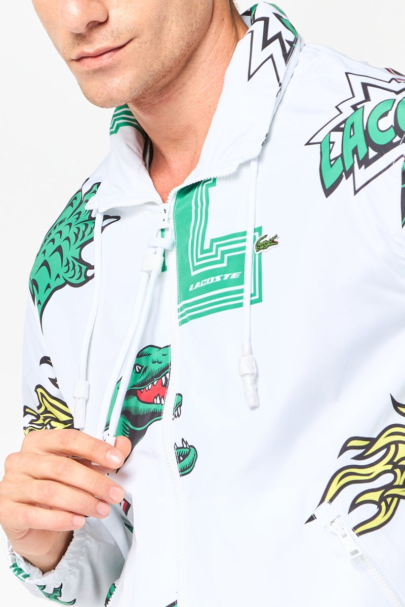 LACOSTE جاكيت واقي من الرياح للرجال بطبعة جرافيك، متعدد الألوان - Image 3