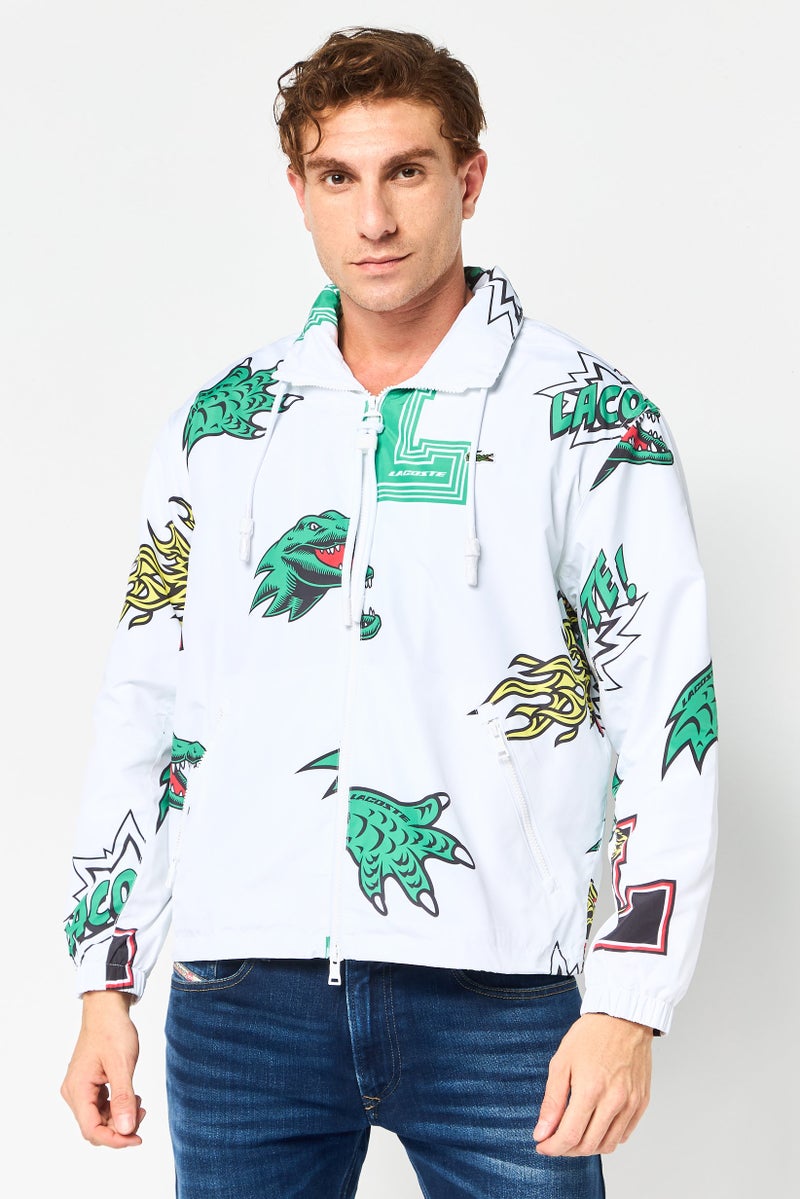 LACOSTE جاكيت واقي من الرياح للرجال بطبعة جرافيك، متعدد الألوان - Image 1