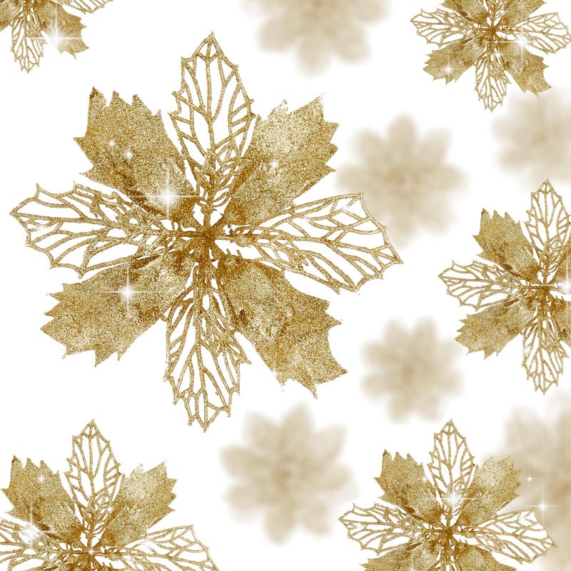 Wironlst 16 Pcs Glitter Poinsettia Flowers Artificial - Christmas Gold Poinsettia Decorations Tree Flowers Ornaments for Xmas/Holiday/Seasonal/Wedding Decor - Image 1