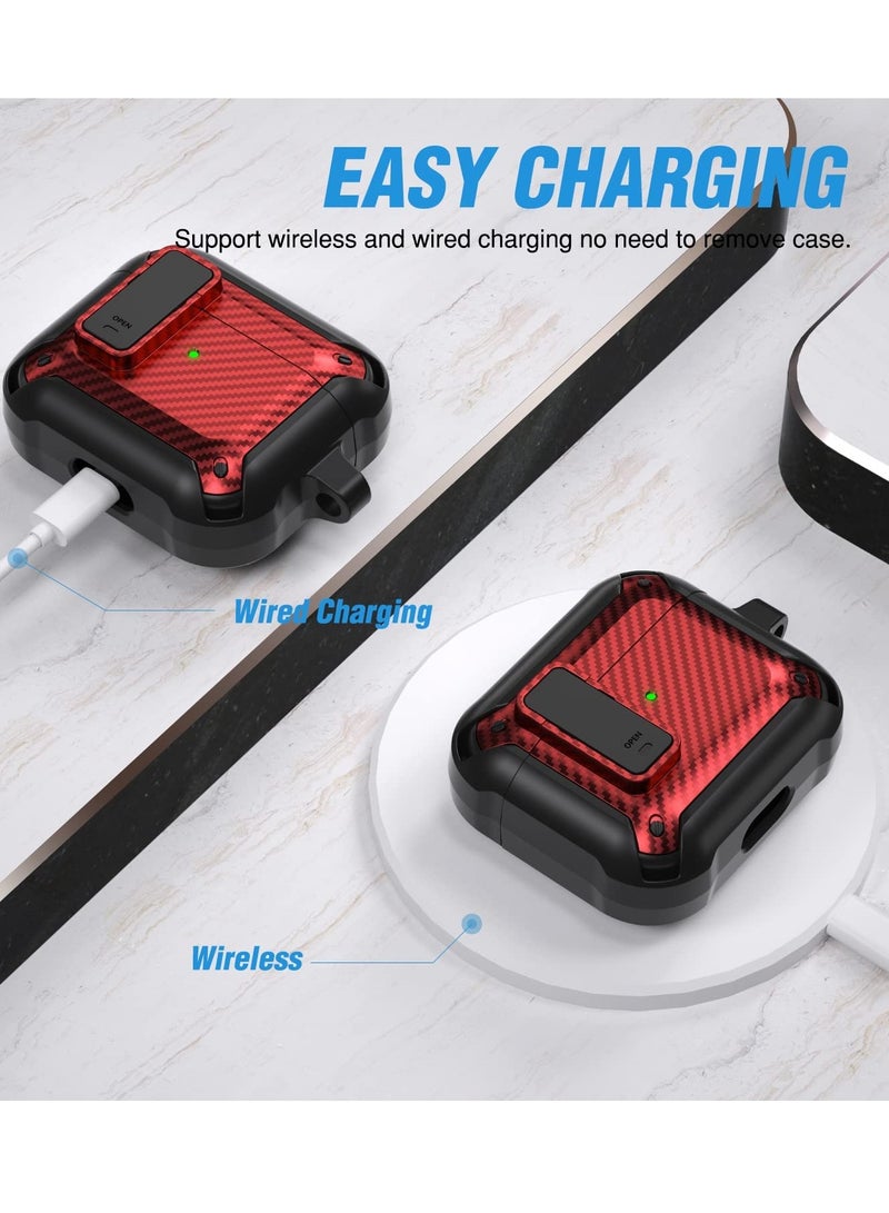 Airpods 2 Case Cover for Women Men, Military Automatic Security Locking Clip Case for Airpods 2rd  Front LED Visible Red - Image 4