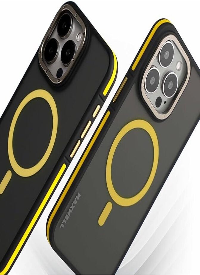 Maxwell Armor Soft Matte Compatible with MagSafe Case for iPhone15 Pro Max - Full Protection, Drop-Proof, Metallic Lens Guard, Compatible with MagSafe (Yellow)