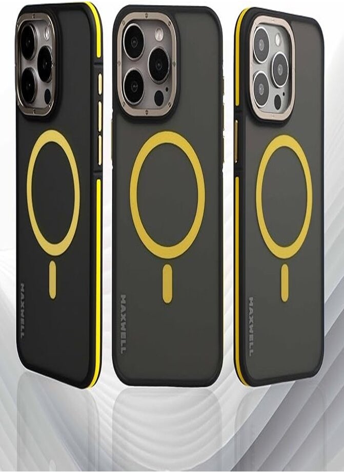 Maxwell Armor Soft Matte Compatible with MagSafe Case for iPhone15 Pro Max - Full Protection, Drop-Proof, Metallic Lens Guard, Compatible with MagSafe (Yellow)