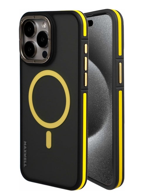 Maxwell Armor Soft Matte Compatible with MagSafe Case for iPhone15 Pro Max - Full Protection, Drop-Proof, Metallic Lens Guard, Compatible with MagSafe (Yellow)