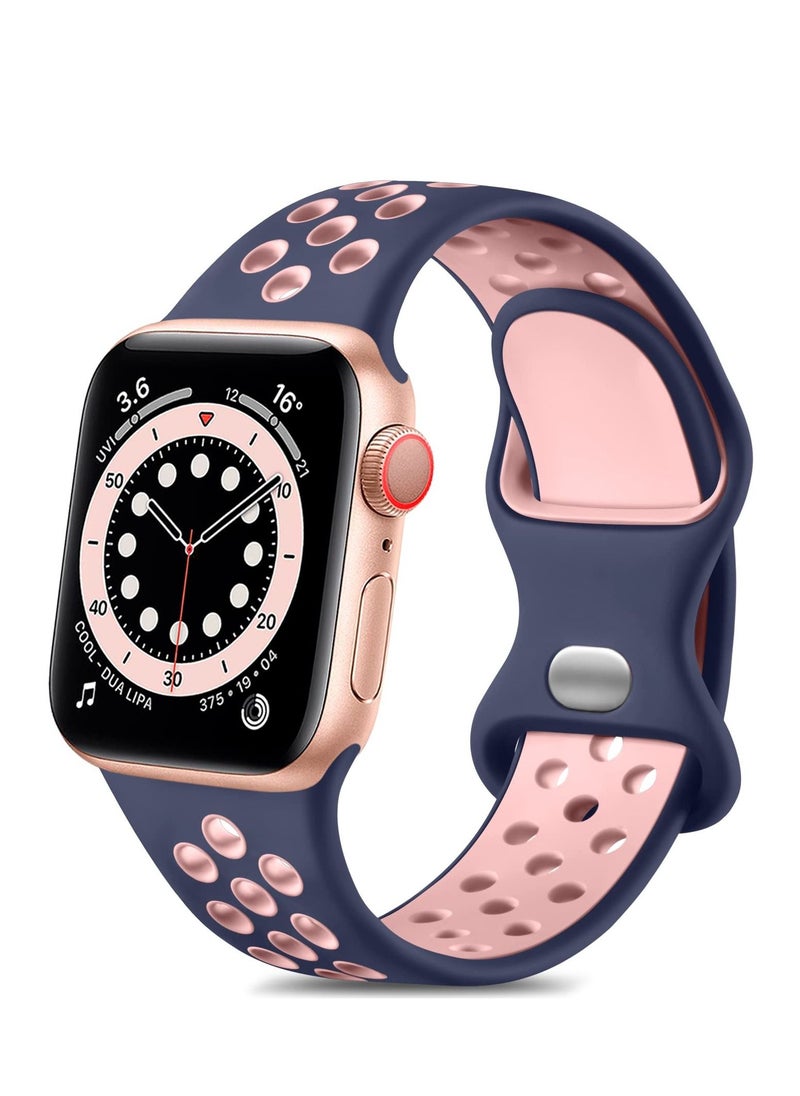 Generic - Compatible with Apple Watch Band 45mm 44mm 42mm 49mm ,Soft Silicone Sport Breathable Replacement Band Compatible for Apple Watch SE iWatch Series 7 8 6 5 4 3 2 1 ultra,(Blue/Pink) - Image 1