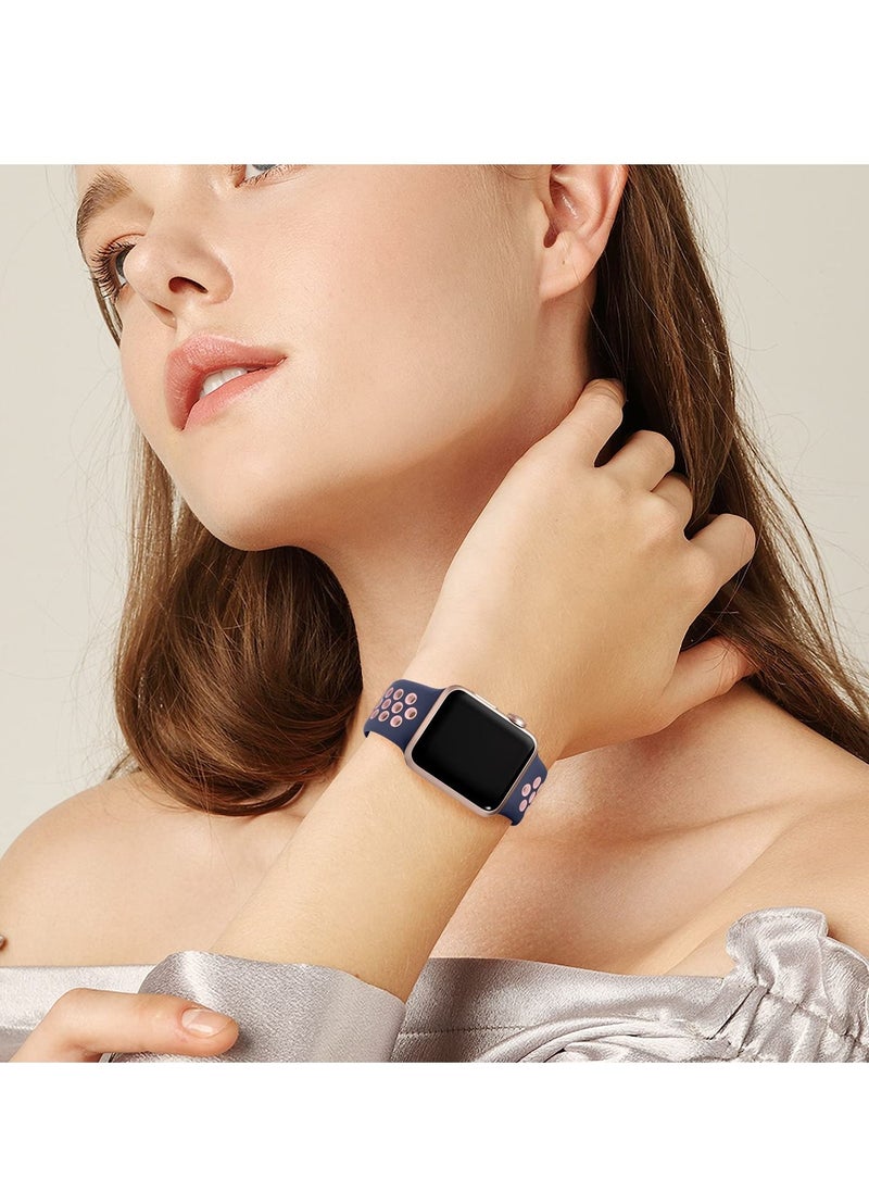 Generic - Compatible with Apple Watch Band 45mm 44mm 42mm 49mm ,Soft Silicone Sport Breathable Replacement Band Compatible for Apple Watch SE iWatch Series 7 8 6 5 4 3 2 1 ultra,(Blue/Pink) - Image 1