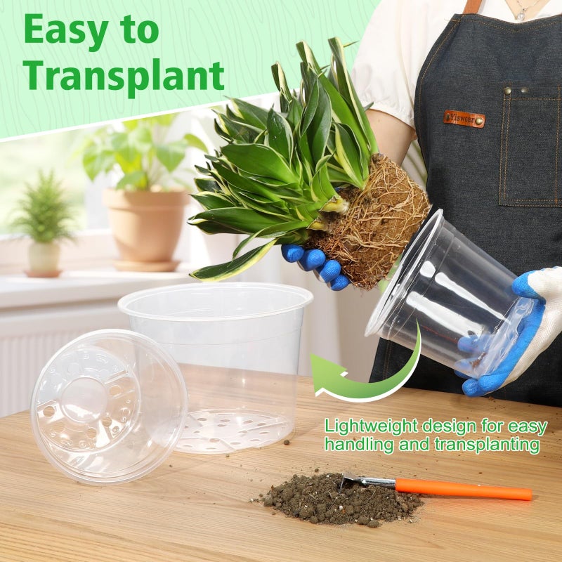 DUNPUTE 6/8/10 Inch Large Clear Nursery Pots with Drainage, 12 Pack Plastic Pots for Plants, Ideal Seedling Pots and Plant Pots for Vegetables, Orchids, Aloe, Indoor Outdoor Use (6 8 10 inch) - Image 5