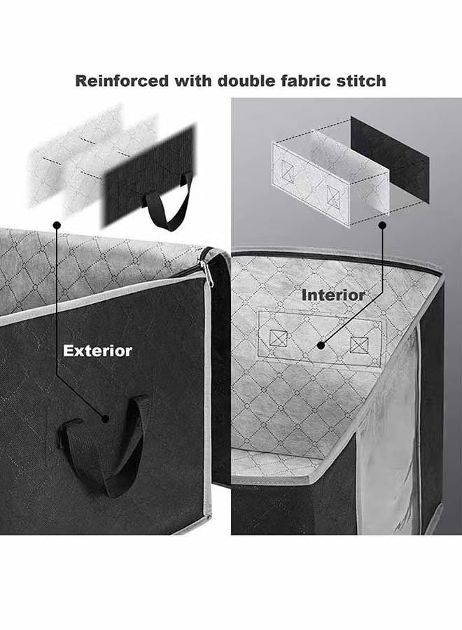 صندوق تخزين كبير السعة مكون من 6 قطع للملابس وحقائب تخزين البطانيات القابلة للطي ومنظم الخزانة وحاويات التخزين مع أغطية ومقبض، نافذة شفافة للبطانيات والملابس والفراش 90 لترًا. (اسود) - Image 3