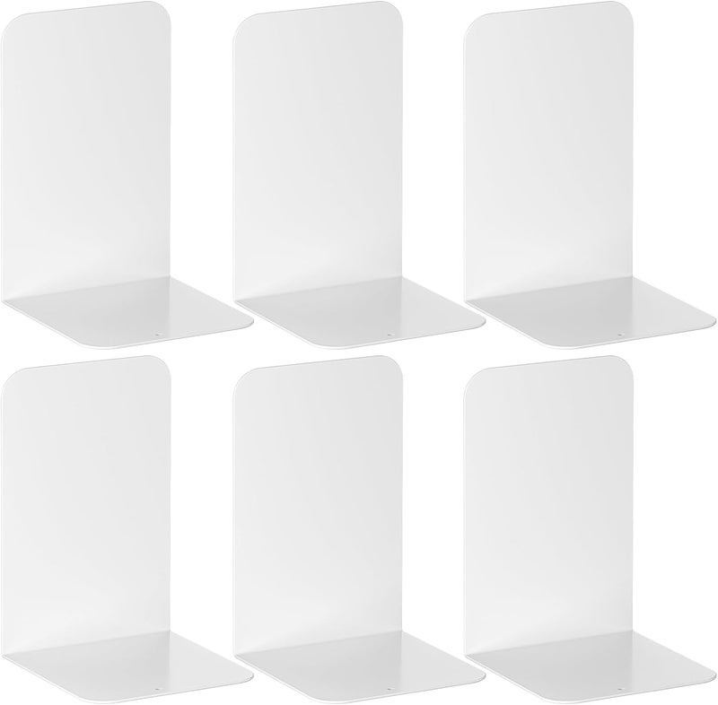 VFINE Bookends 3 Pairs, White Metal Book Ends, Bookends for Shelves, Book Stopper for Heavy Books, Book Dividers for Home Office - Image 1