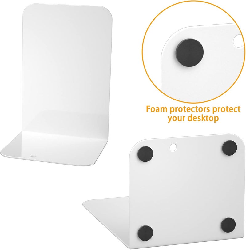 VFINE Bookends 3 Pairs, White Metal Book Ends, Bookends for Shelves, Book Stopper for Heavy Books, Book Dividers for Home Office - Image 4
