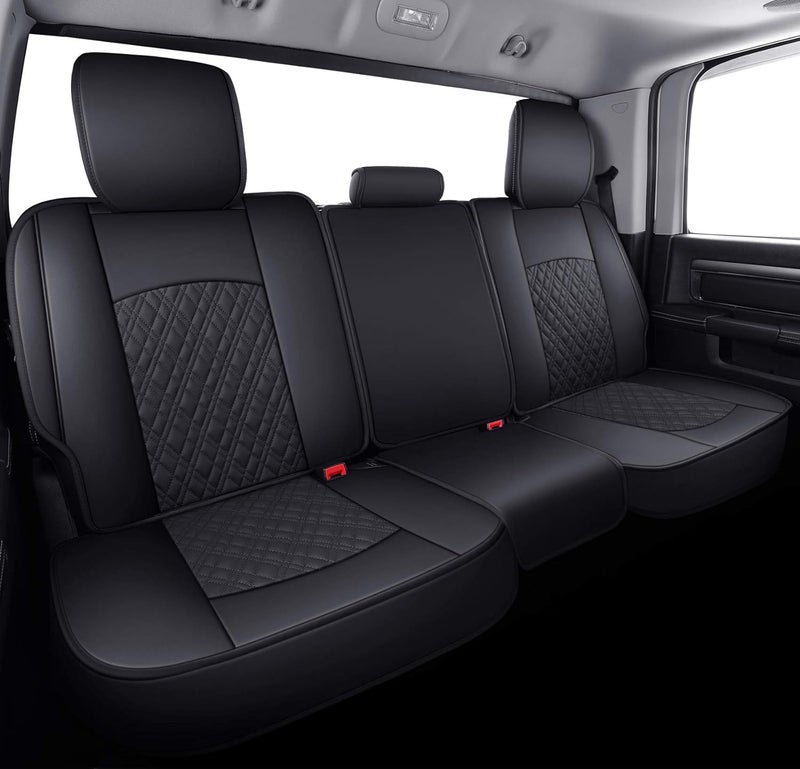 YIERTAI Custom Fit Car Seat Covers for Dodge Ram 2009-2023 1500 2010-2023 2500 3500 Pickup Mega Cab - Waterproof Leather, Black - Image 1