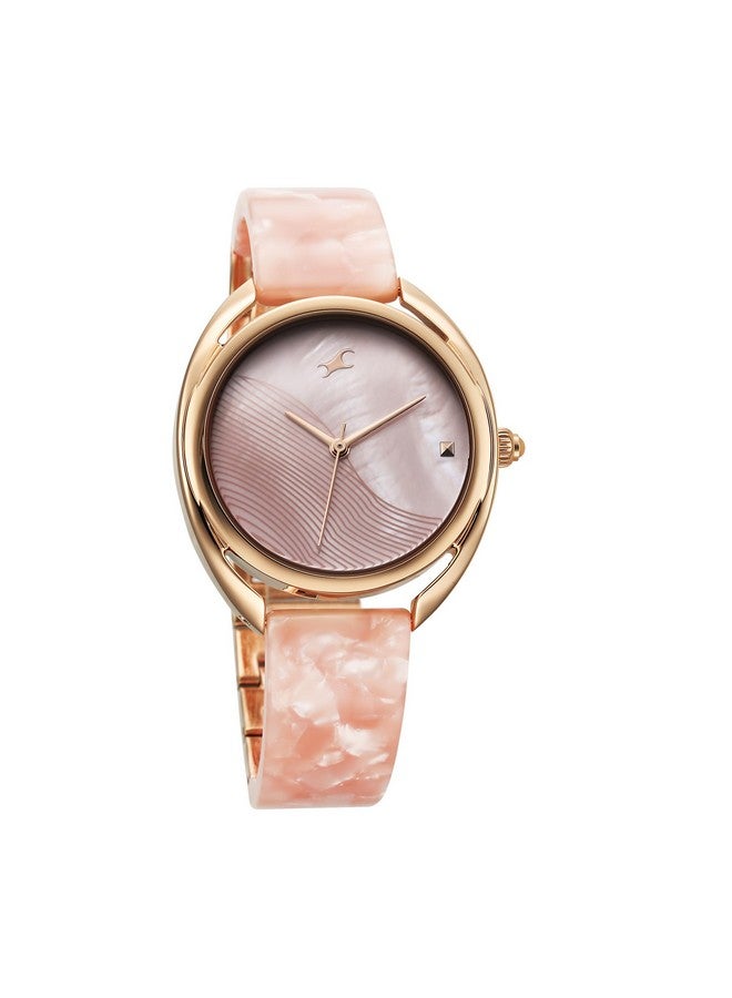 فاستراك ساعة فاستراك يونيك كوارتز أنالوج باللون الوردي بمينا من عرق اللؤلؤ وحزام معدني للبنات - Image 2