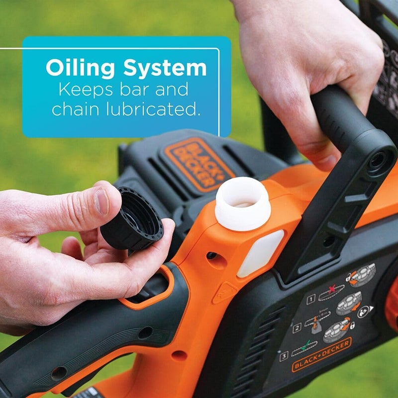 BLACK+DECKER منشار سلسلة بلاك + ديكر 20 فولت ماكس، منشار كهربائي لاسلكي، 10 بوصة، منشار بطارية، أداة فقط، لقطع الخشب وتشذيب الأشجار، يشمل غلاف شريط التوجيه (LCS1020B) - Image 4