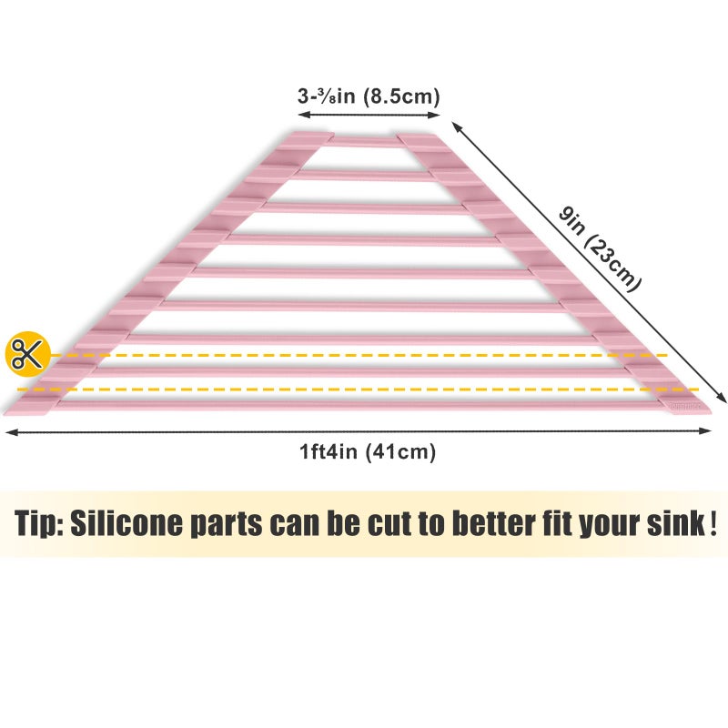 Tomorotec Tomorotec Compact Silicone-Coated Triangle Dish Drying Rack for Sink Corner - Foldable Stainless Steel Over-The-Sink Organizer and Storage Shelf (Pink) - Image 5