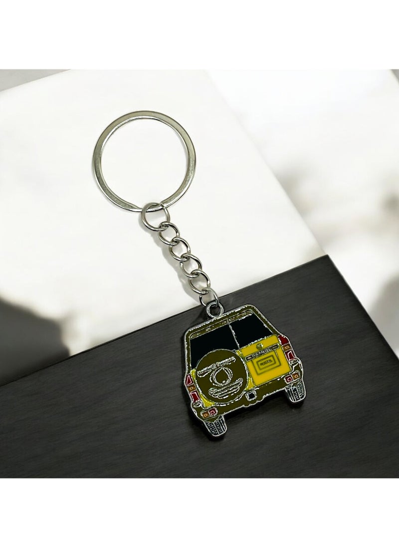 MARIO DRAFTS Mario Drafts Vintage SUV Car Keychain, Metal Chain Design, Green and Yellow Enamel Charm  - Image 2