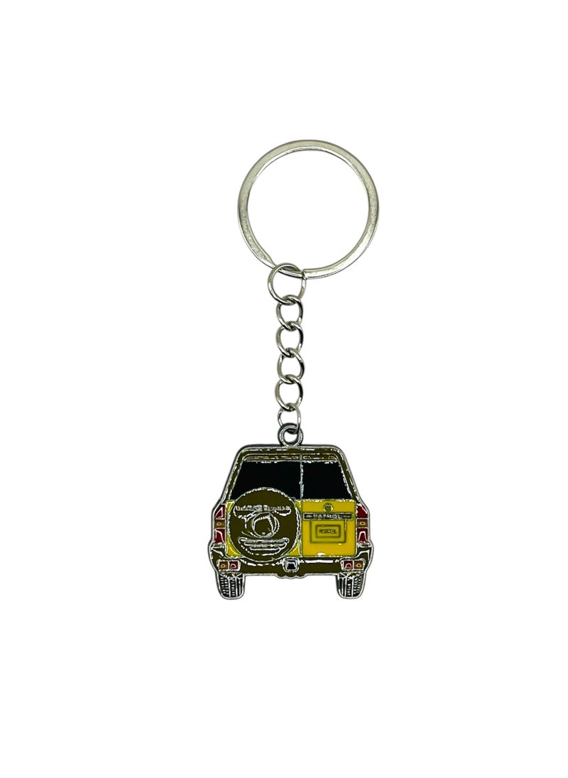 MARIO DRAFTS Mario Drafts Vintage SUV Car Keychain, Metal Chain Design, Green and Yellow Enamel Charm  - Image 1