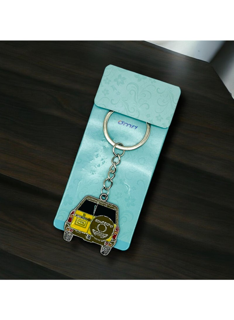 MARIO DRAFTS Mario Drafts Vintage SUV Car Keychain, Metal Chain Design, Green and Yellow Enamel Charm  - Image 3