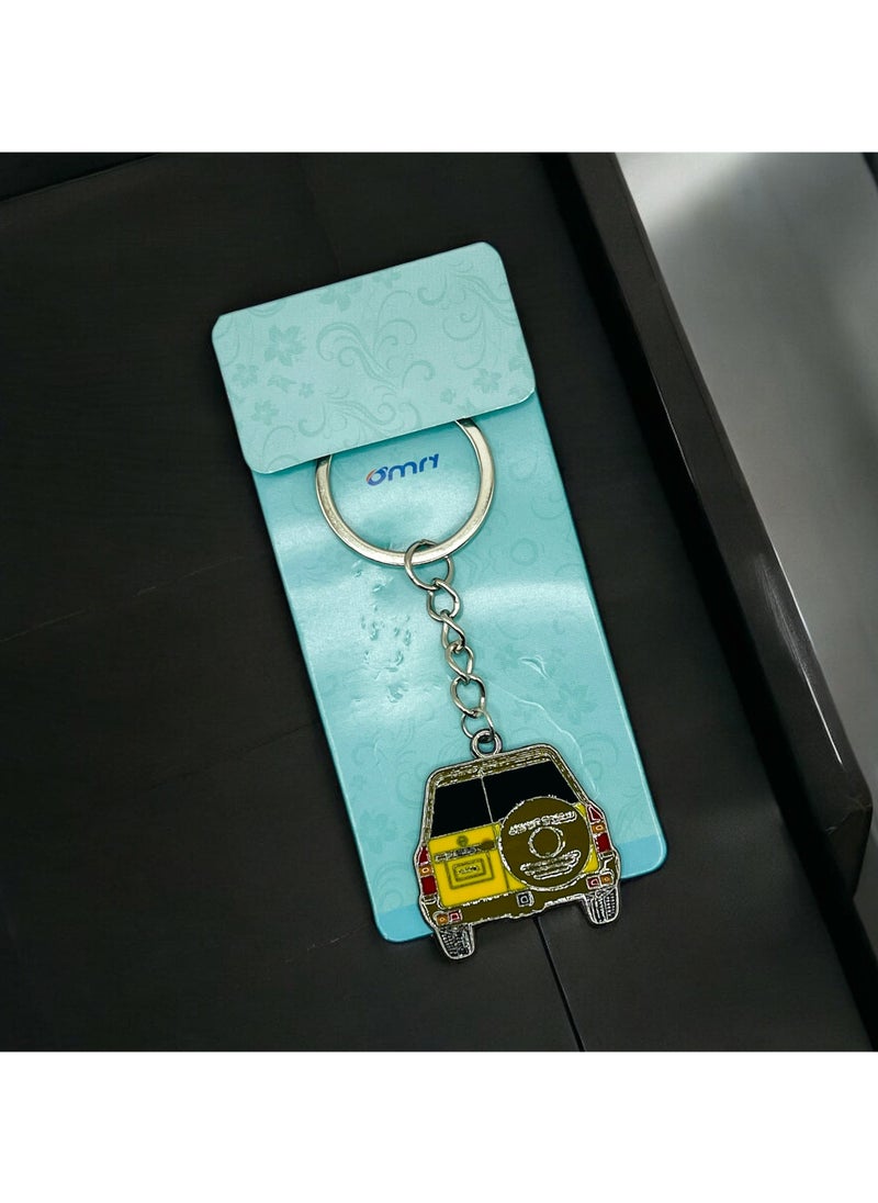MARIO DRAFTS Mario Drafts Vintage SUV Car Keychain, Metal Chain Design, Green and Yellow Enamel Charm  - Image 4