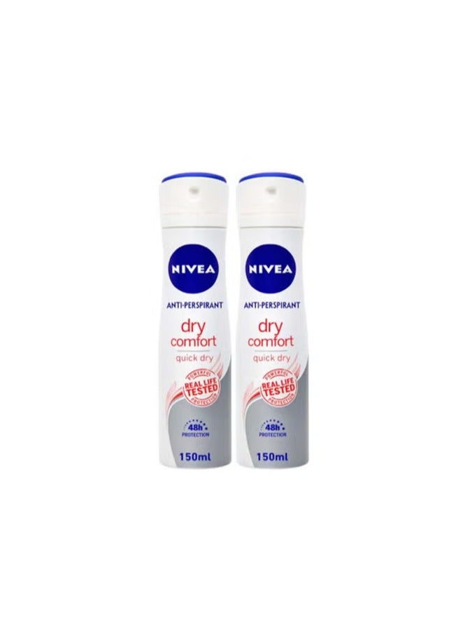 NIVEA Antiperspirant Spray for Women, Dry Comfort, 2x150ml - Image 2