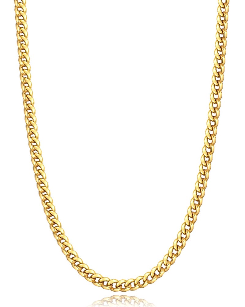 Jewlpire Gold Chain for Men, 4mm Mens Necklace Cuban Link Chain Necklace for Men, 18K Gold Plated Chain Necklace Sturdy & Durable Men's Necklaces 20 inch - Image 1
