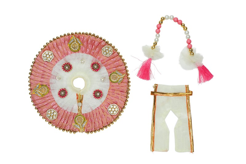 Aditri Creation Pink White Designer Cloth for Lord Krishan Ladu Laddu Gopal Kanaiya Bal Krishna Dress Poshak Vastra for Little Metal Idol Statue