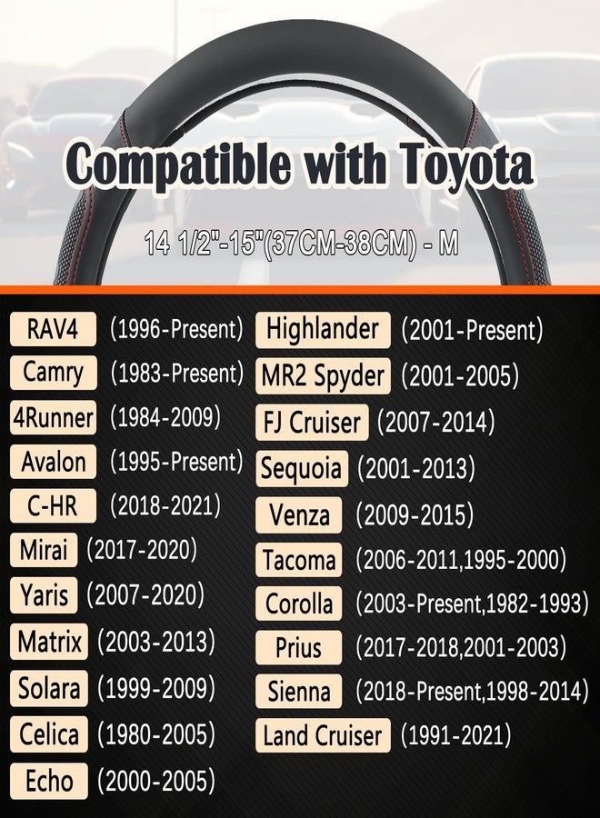GIANT PANDA Car Steering Wheel Cover for Toyota RAV4,Camry,Highlander,Corolla,Prius,Tacoma,Standard Size - Black+Red Line - Image 2