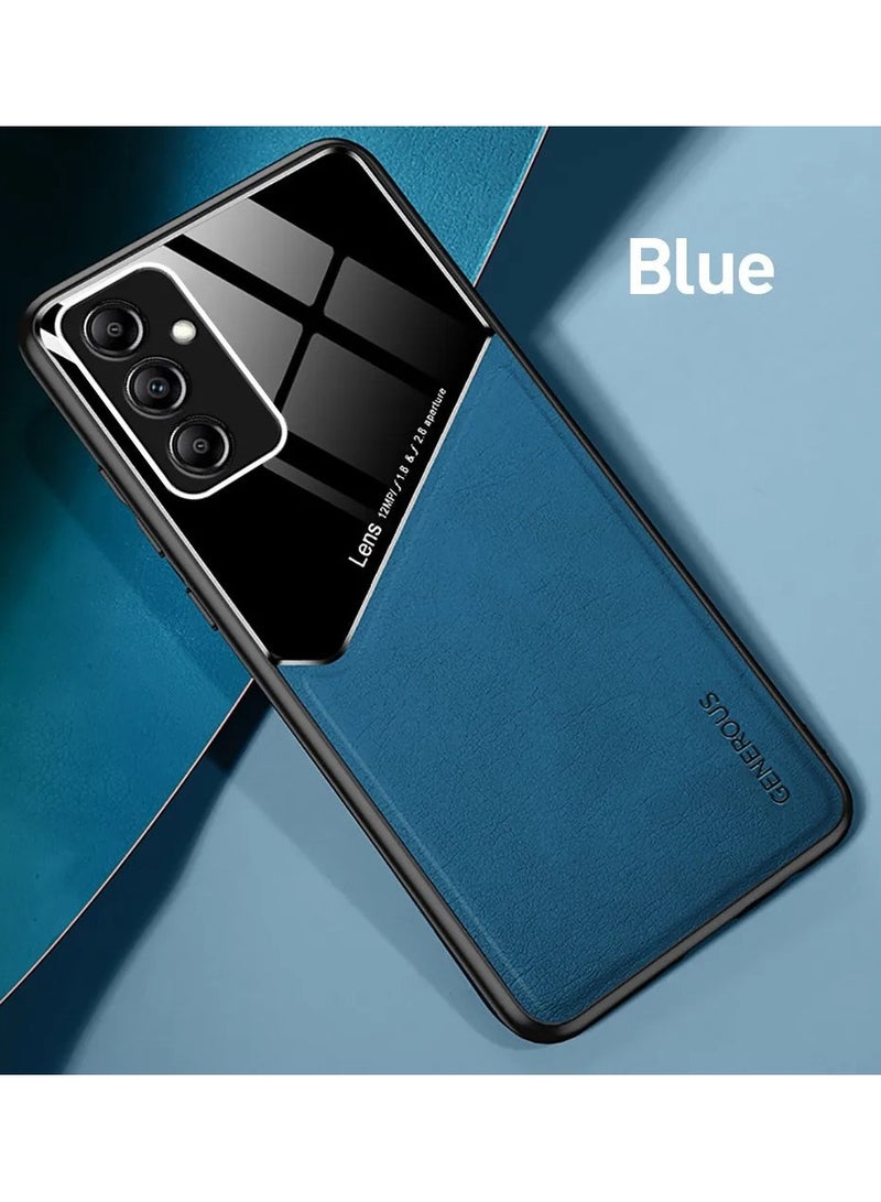 Case Compatible With Samsung Galaxy A15 Cover Luxury Leather And Glass With Car Magnetic Holder Phone Cover Soft Frame Silicone (Blue) - Image 1