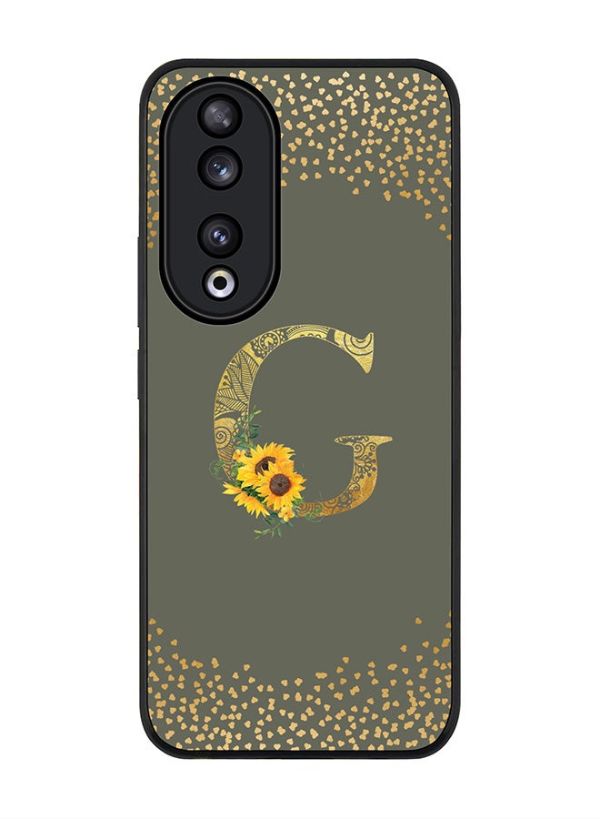 Stylizedd Rugged Black edge case for Honor 90 5G, Slim fit Flexible Thin Cover - Custom Monogram Initial Letter Floral Pattern Alphabet - G  (Olive Green ) - Image 1