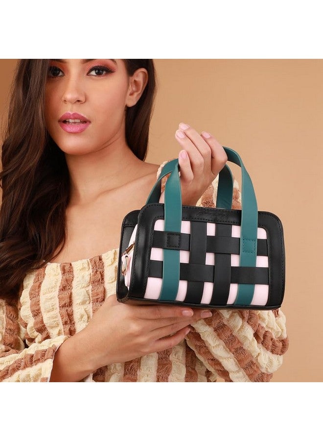 Haute Sauce Women's The Weave Camera Mini Sling Bag For Casual Wear | Green & Black Colour | One-Size| Zipper Closure | Vegan Leather Material | Travel Accessory | Sling Bag For Woman & Girls - Image 3