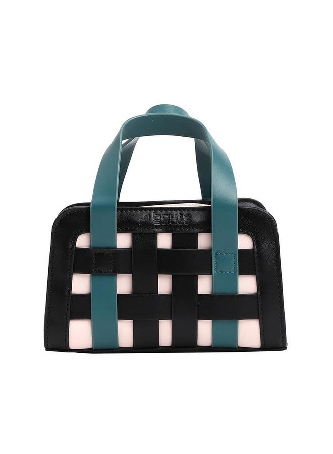 Haute Sauce Women's The Weave Camera Mini Sling Bag For Casual Wear | Green & Black Colour | One-Size| Zipper Closure | Vegan Leather Material | Travel Accessory | Sling Bag For Woman & Girls - Image 4