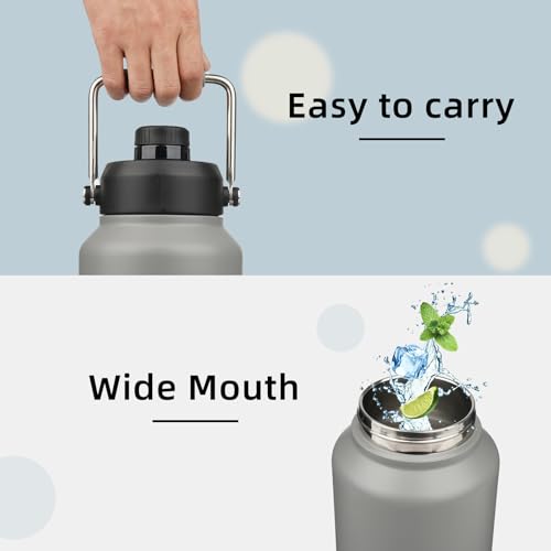 Konokyo 1 Gallon Jug with Handle,128 oz Insulated Water Bottle with Carrying Pouch, Double Wall Vacuum Stainless Steel Metal Bottle,Gray - Image 4