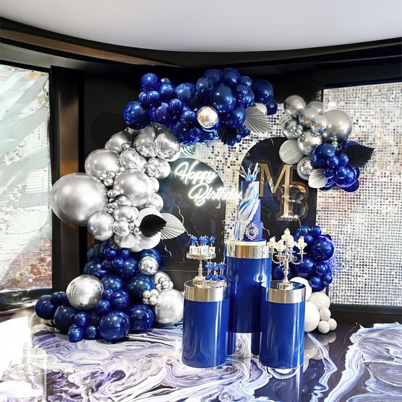 froufing Navy blue and silver balloon Garland Arch Kit 142Pcs pearl navy and chrome silver balloons for Class of 2026 Grad decorations Prom Ceremony Retirement Party New Years decorations - Image 2