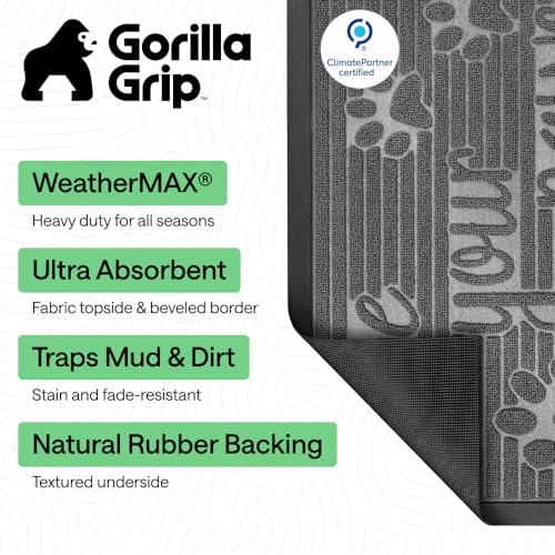 GORILLA GRIP 100 Waterproof AllSeason WeatherMAX Doormat US Designed Natural Rubber Stain and Fade Resistant Low Profile Indoor Outdoor Door Mats Easy Clean Patio Mat 29x17 Stone Paws - Image 3