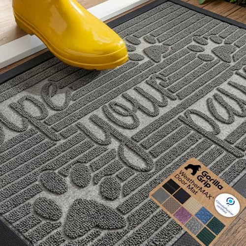 GORILLA GRIP 100 Waterproof AllSeason WeatherMAX Doormat US Designed Natural Rubber Stain and Fade Resistant Low Profile Indoor Outdoor Door Mats Easy Clean Patio Mat 29x17 Stone Paws - Image 1