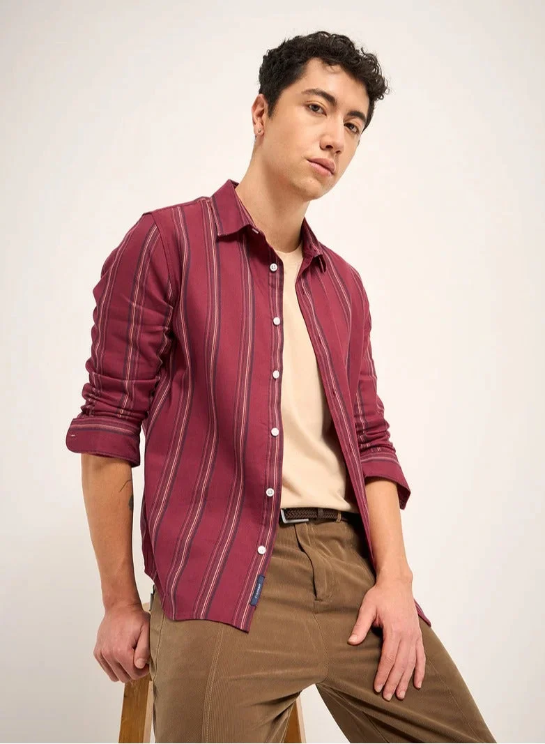 Cotton Shirt for Men | Long Sleeve, Casual or Formal Button-Down | Soft, Breathable Fabric for Work, Everyday, & All-Season Wear in Stylish Colors, Red, Size - S - XXL, (Toroxe)