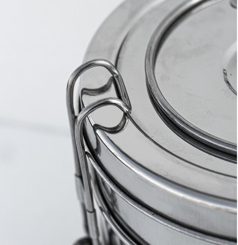 FUTENSILS Manav Stainless Steel Tiffin Box Clip Model, 3-Tier-Size -10x3, Lunch Kit Can be Used for Office or Travelling, Gifting or Picnic (Capacity-3150ml,Dia-6 inch,Weight- 810 Gr - Image 4