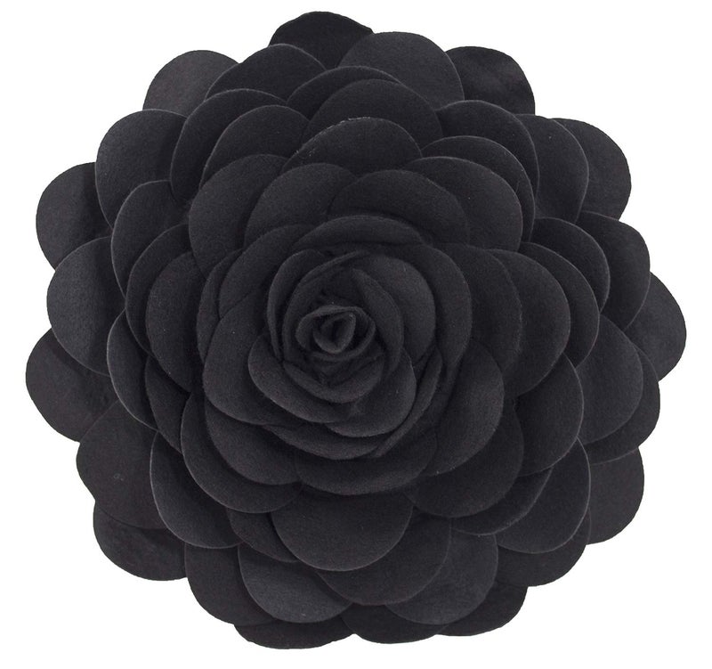 Fennco Styles Fennco Styles Evas Flower Garden Decorative Filled Throw Pillow 13 Round  Black Floral Accent Pillow for Home Couch Bed Living Room Holiday and Office Dcor  - Image 1