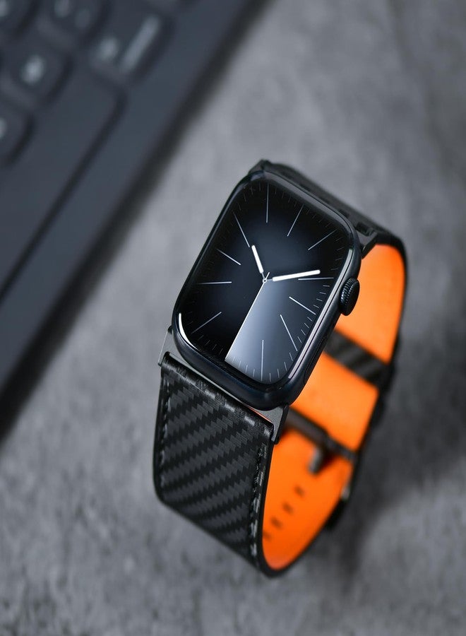 Tefeca Dual Series Band Compatible with Apple Watch Ultra 2/Ultra 49mm, Series 10 46mm, Series 9/8/7 45mm, SE2/SE/6/5/4 44mm (Carbon Fiber Leather with Black Adapters, 49/46/45/44mm) - Image 3