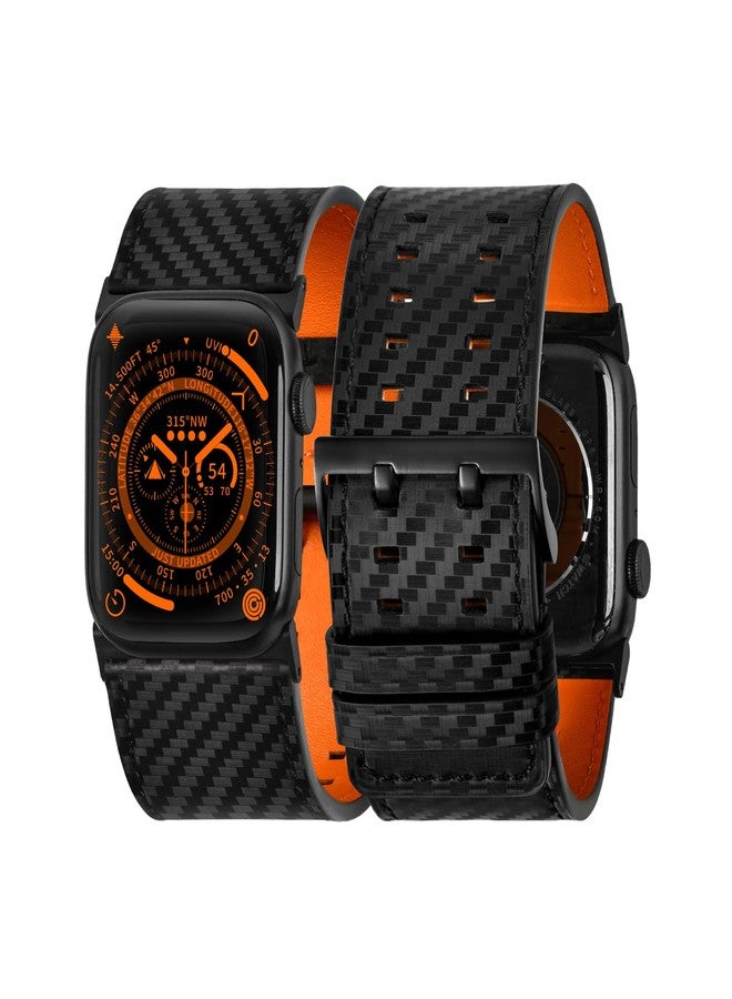 Tefeca Dual Series Band Compatible with Apple Watch Ultra 2/Ultra 49mm, Series 10 46mm, Series 9/8/7 45mm, SE2/SE/6/5/4 44mm (Carbon Fiber Leather with Black Adapters, 49/46/45/44mm) - Image 1