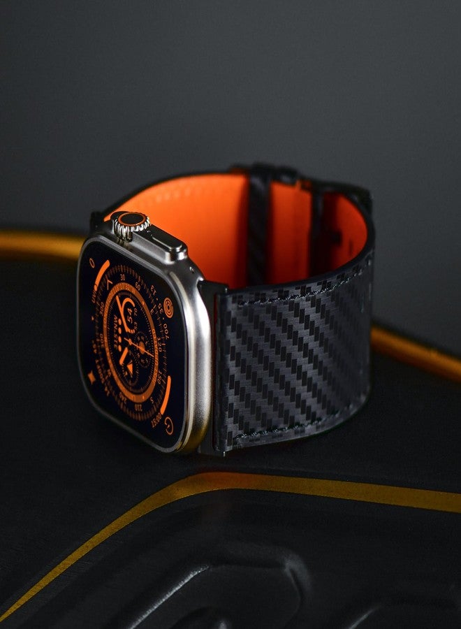 Tefeca Dual Series Band Compatible with Apple Watch Ultra 2/Ultra 49mm, Series 10 46mm, Series 9/8/7 45mm, SE2/SE/6/5/4 44mm (Carbon Fiber Leather with Black Adapters, 49/46/45/44mm) - Image 2