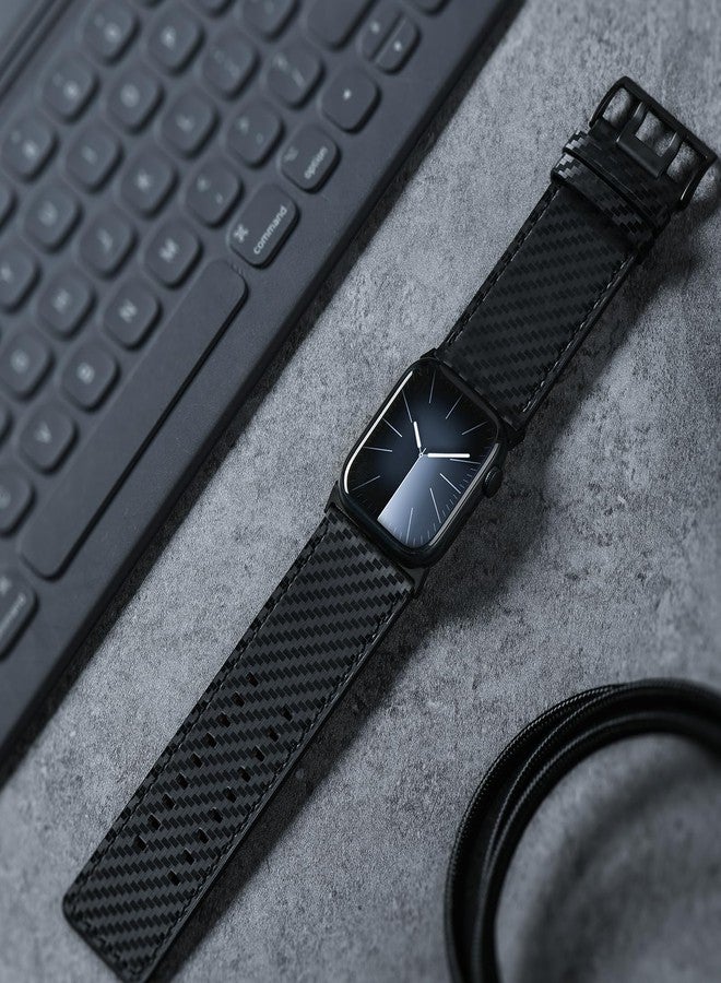 Tefeca Dual Series Band Compatible with Apple Watch Ultra 2/Ultra 49mm, Series 10 46mm, Series 9/8/7 45mm, SE2/SE/6/5/4 44mm (Carbon Fiber Leather with Black Adapters, 49/46/45/44mm) - Image 4