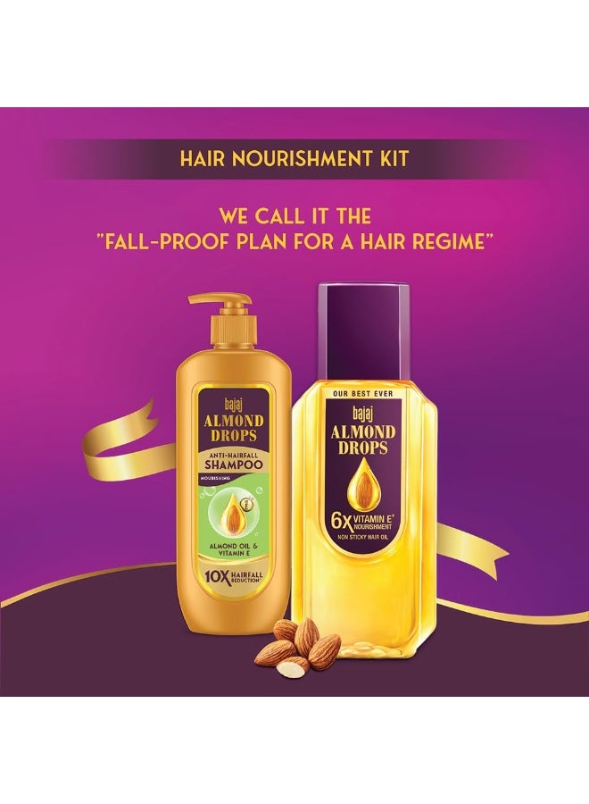 Bajaj Almond Drops Hair Nourishment Kit with 350ML Hair Oil & 340ML Shampoo for Hairfall Reduction & Soft, Shiny Hair - Image 4