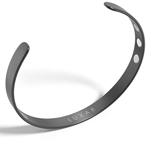 LUXAR Men's/Women's Magnetic Therapy Bracelet | Solid Titanium or Solid Copper | Sophisticated Solid Titanium Bangle with Rare-Earth Neodymium Magnets (Gunmetal Gray | Large) - Image 1