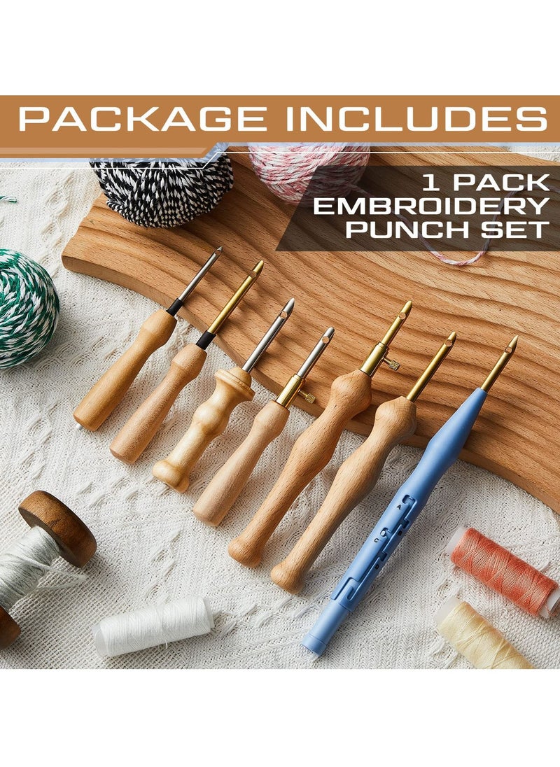 Excefore - Punch Needle Embroidery Kits, 7 Pcs Adjustable Rug Yarn Punch Needle, Wooden Handle Embroidery Pen,Embroidery Hoops,scissors, Needle Threader, Punch Needle Cloth for DIY Starter Kit - Image 1