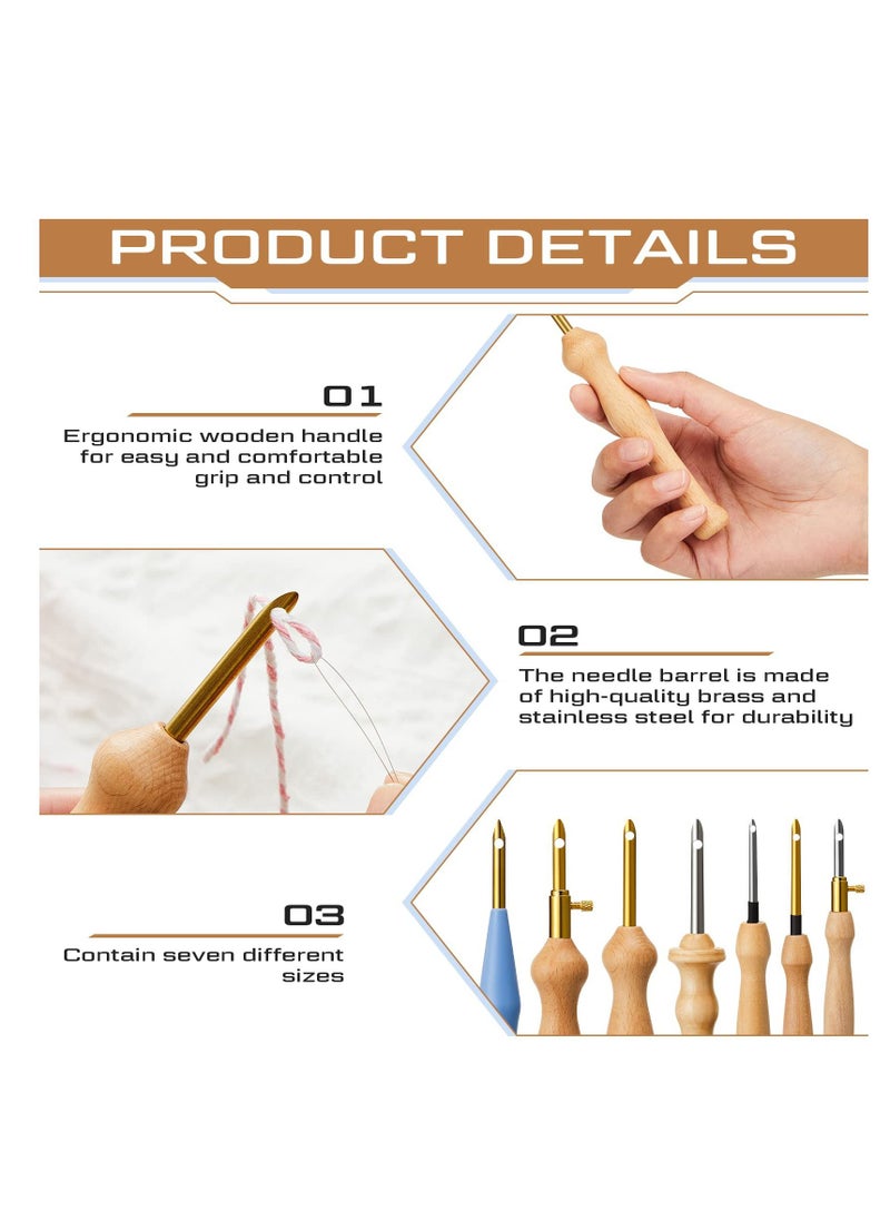Excefore - Punch Needle Embroidery Kits, 7 Pcs Adjustable Rug Yarn Punch Needle, Wooden Handle Embroidery Pen,Embroidery Hoops,scissors, Needle Threader, Punch Needle Cloth for DIY Starter Kit - Image 1