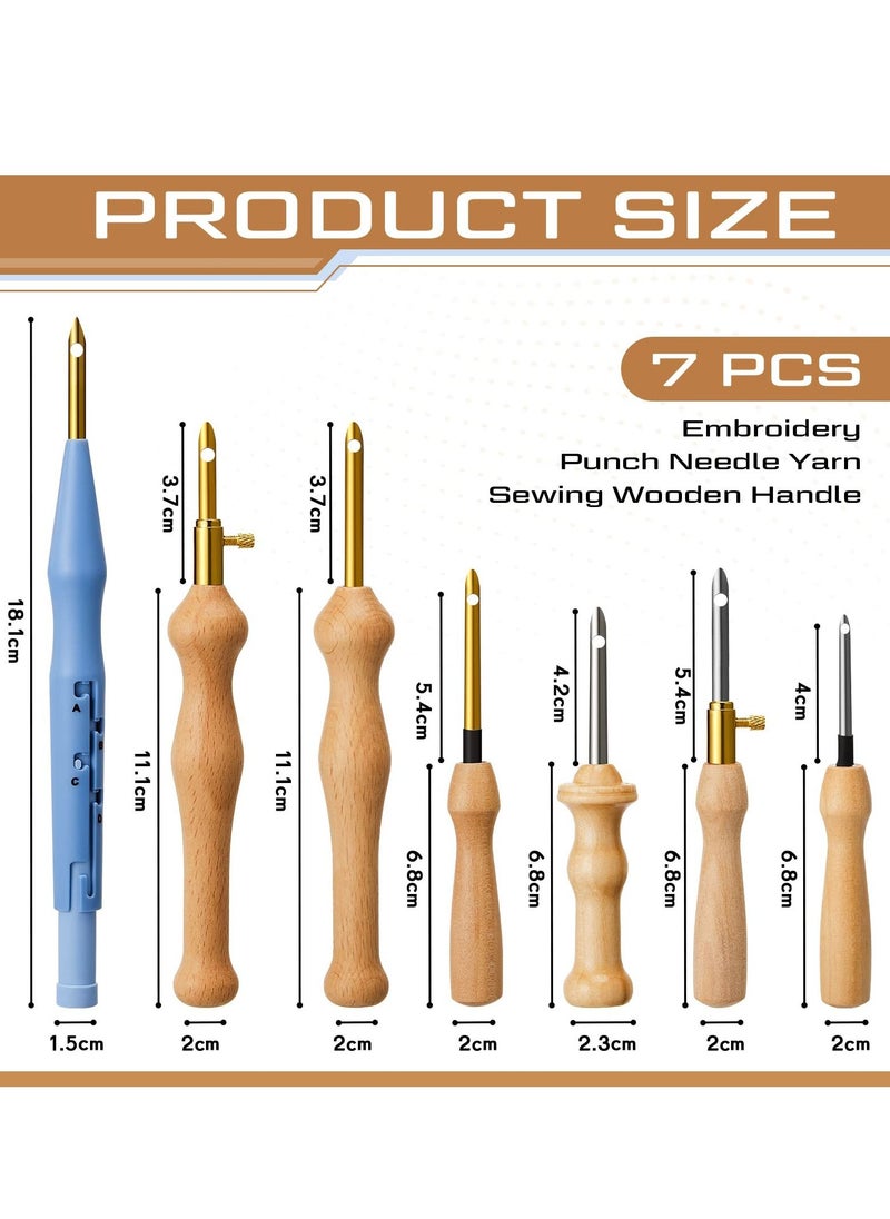 Excefore - Punch Needle Embroidery Kits, 7 Pcs Adjustable Rug Yarn Punch Needle, Wooden Handle Embroidery Pen,Embroidery Hoops,scissors, Needle Threader, Punch Needle Cloth for DIY Starter Kit - Image 1