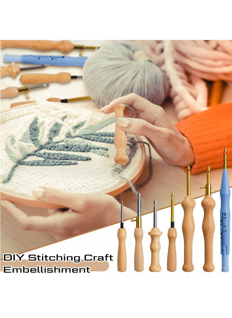 Excefore - Punch Needle Embroidery Kits, 7 Pcs Adjustable Rug Yarn Punch Needle, Wooden Handle Embroidery Pen,Embroidery Hoops,scissors, Needle Threader, Punch Needle Cloth for DIY Starter Kit - Image 1